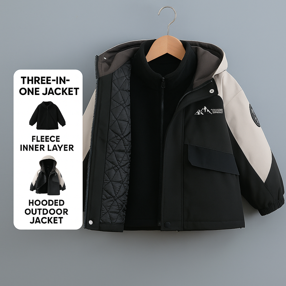 Boys' Winter 3-in-1 Detachable Jacket with Plush Lining