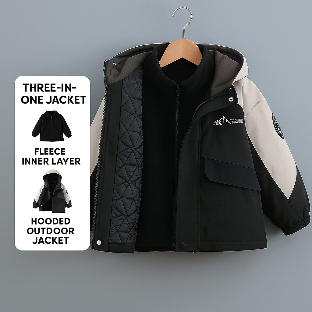 Boys' Winter 3-in-1 Detachable Jacket with Plush Lining