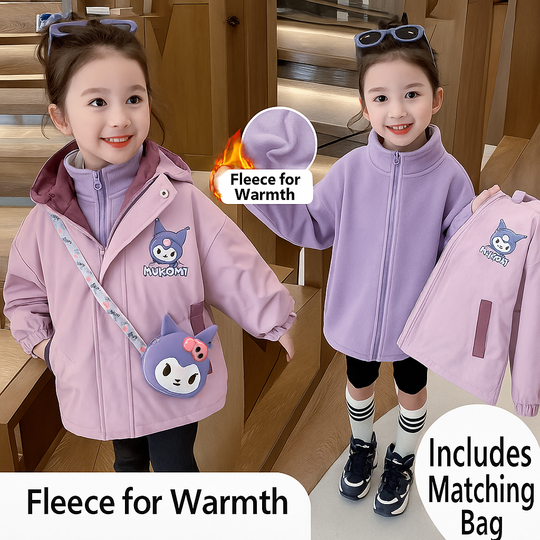Girls' Winter Jacket Set with Padded Windproof Coat and Bag