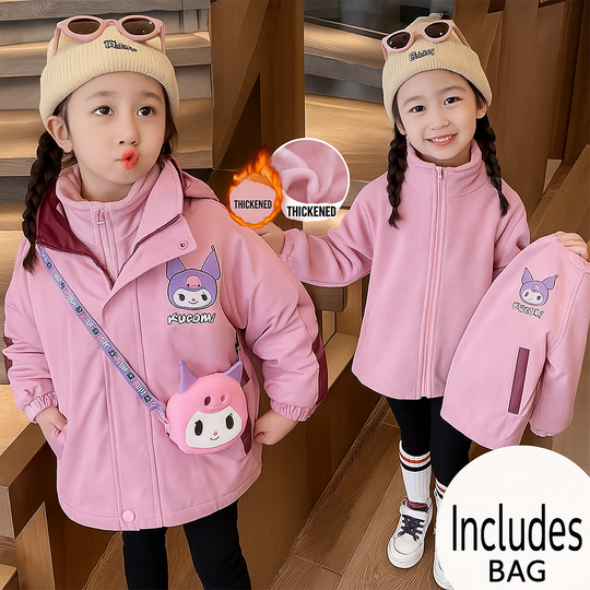 Girls' Winter Jacket Set with Padded Windproof Coat and Bag