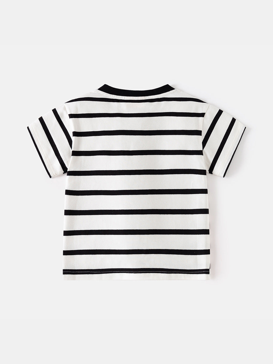 Boys' Korean Style Striped Cotton Short Sleeve T-Shirt - Summer Kids' Casual Top