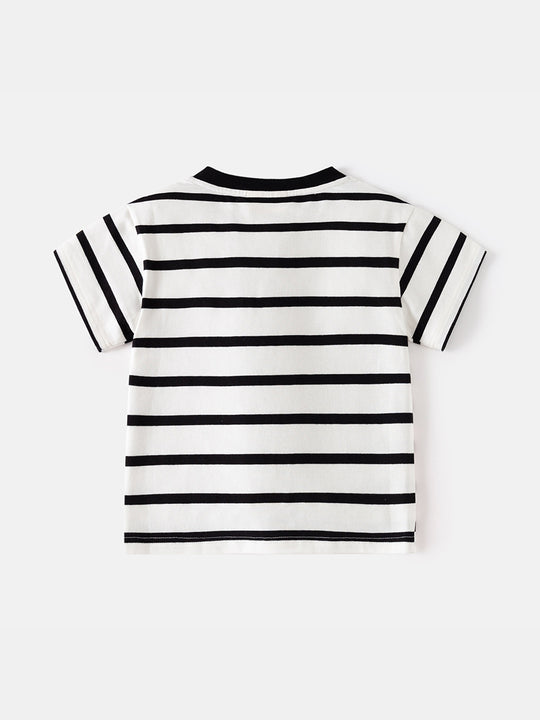Boys' Korean Style Striped Cotton Short Sleeve T-Shirt - Summer Kids' Casual Top
