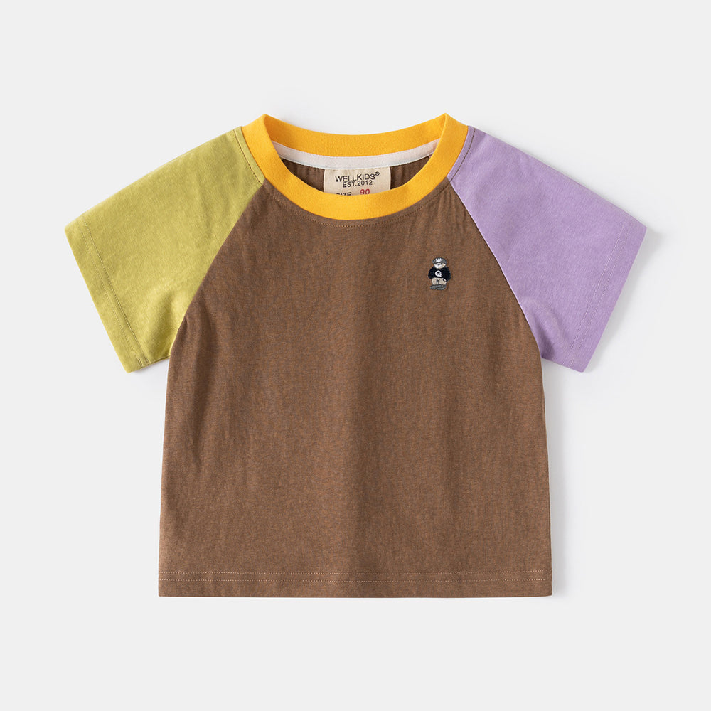 Boys' Vibrant Color-Block Short Sleeve T-Shirt – Soft Cotton Summer Comfort