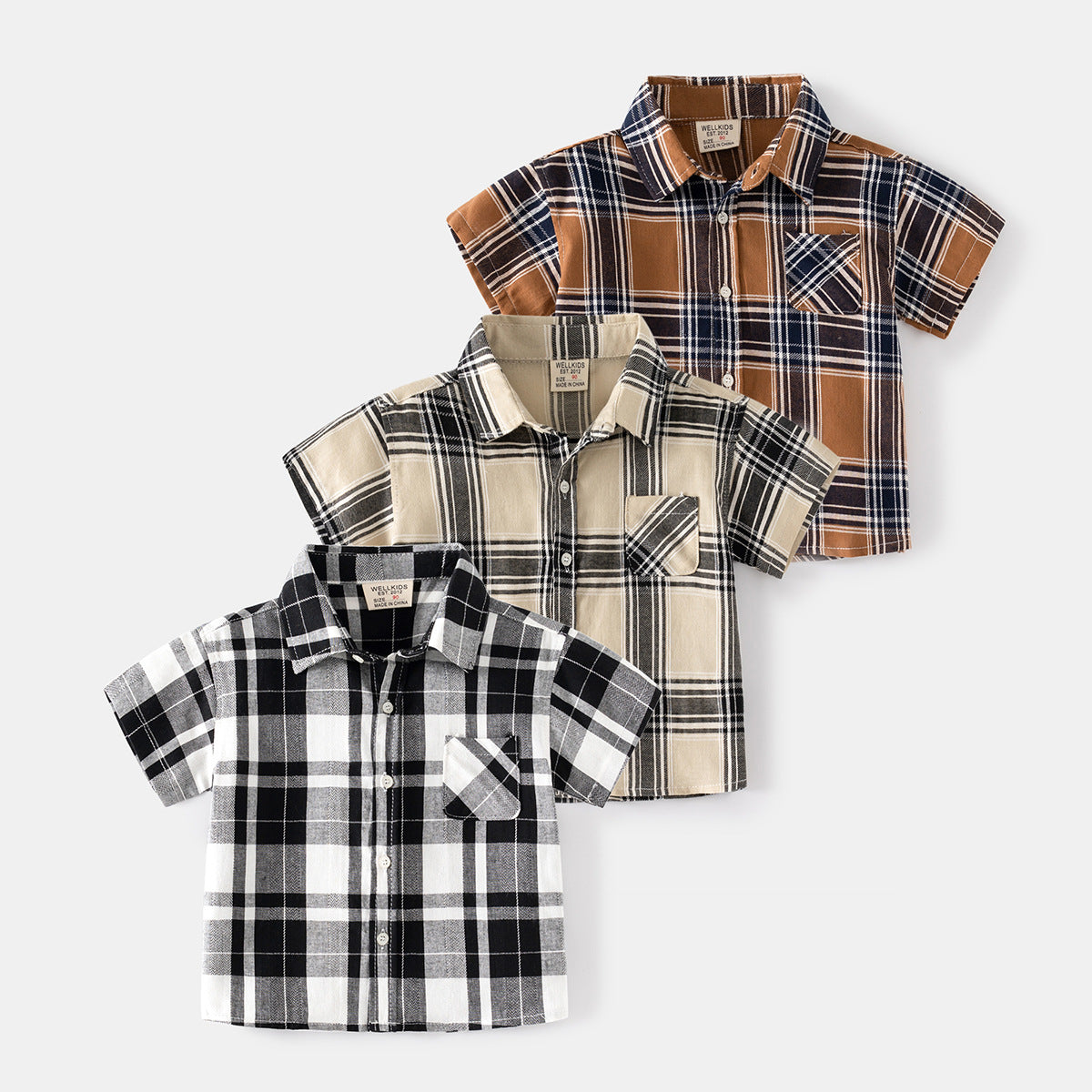Boys' Plaid Short-Sleeve Breathable Summer Shirt - Casual Button-Up Top