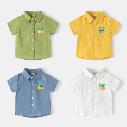 Boys' Summer Thin Cotton Short Sleeve Shirt - Korean Style Cartoon Print