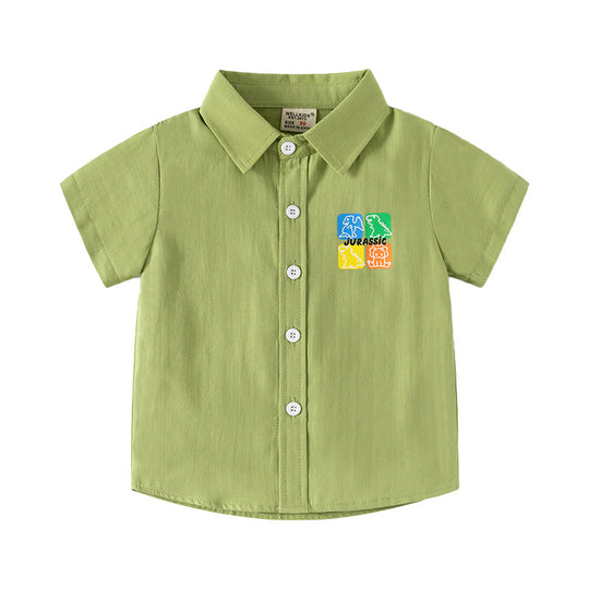 Boys' Summer Thin Cotton Short Sleeve Shirt - Korean Style Cartoon Print