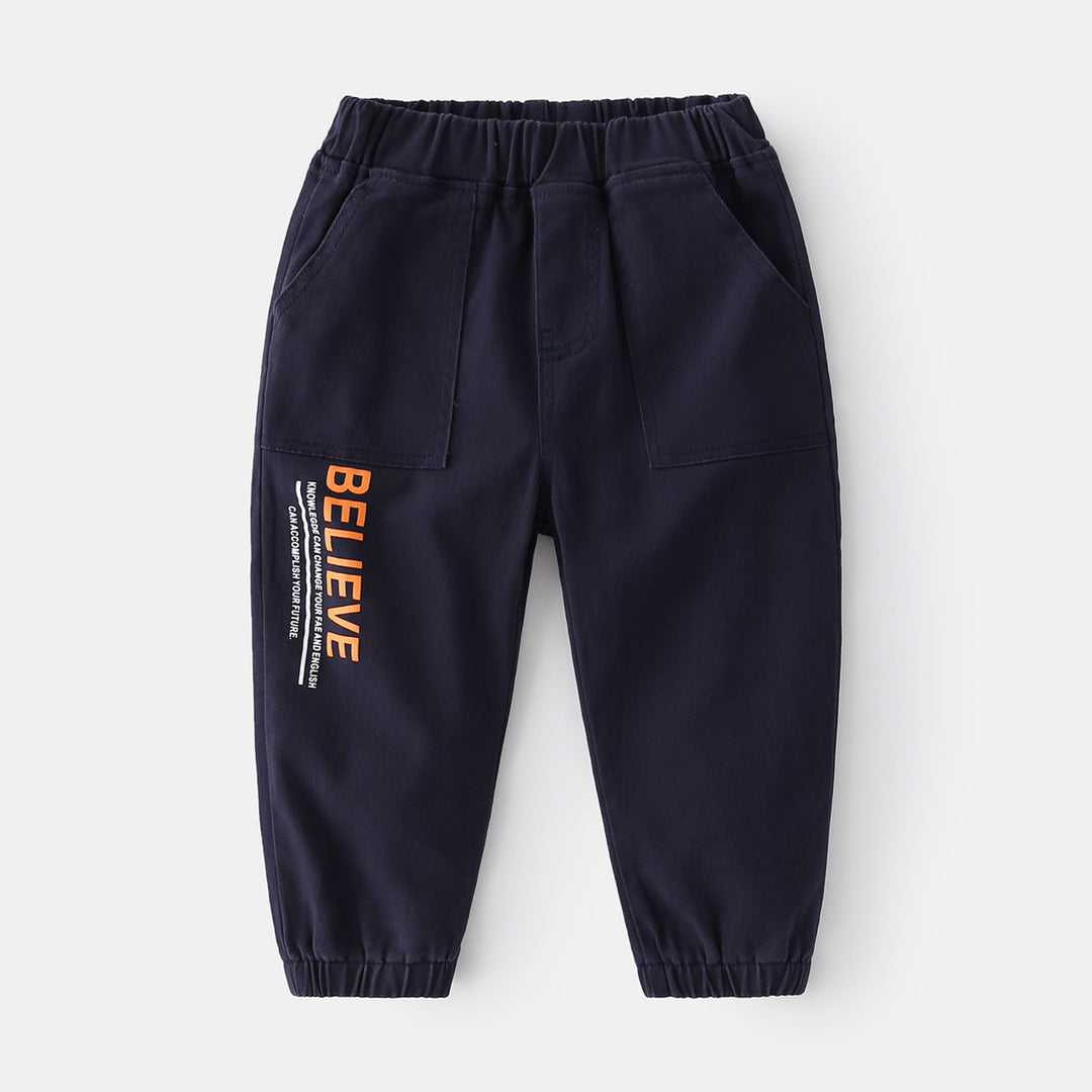 Wellkids Boys' Trendy Korean Style Casual Cotton Elastic Waist Pants