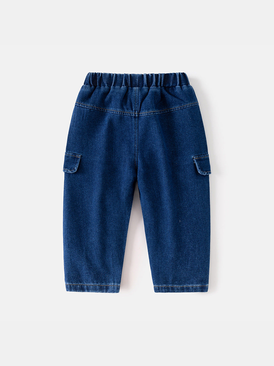 Boys' Stylish Indigo Denim Cartoon Patchwork Jeans - Korean Fashion Trousers