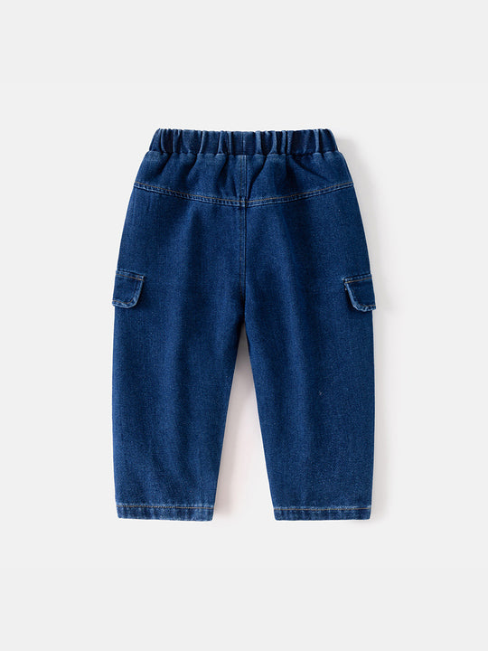 Boys' Stylish Indigo Denim Cartoon Patchwork Jeans - Korean Fashion Trousers