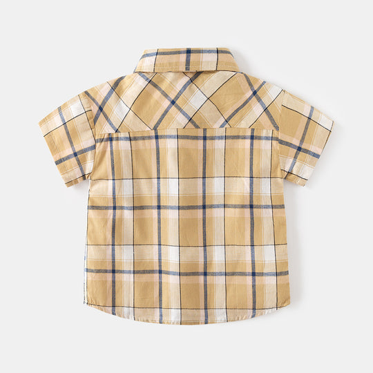 Boys' Cotton Short Sleeve Plaid Shirt - Loose Fit Casual Summer Top