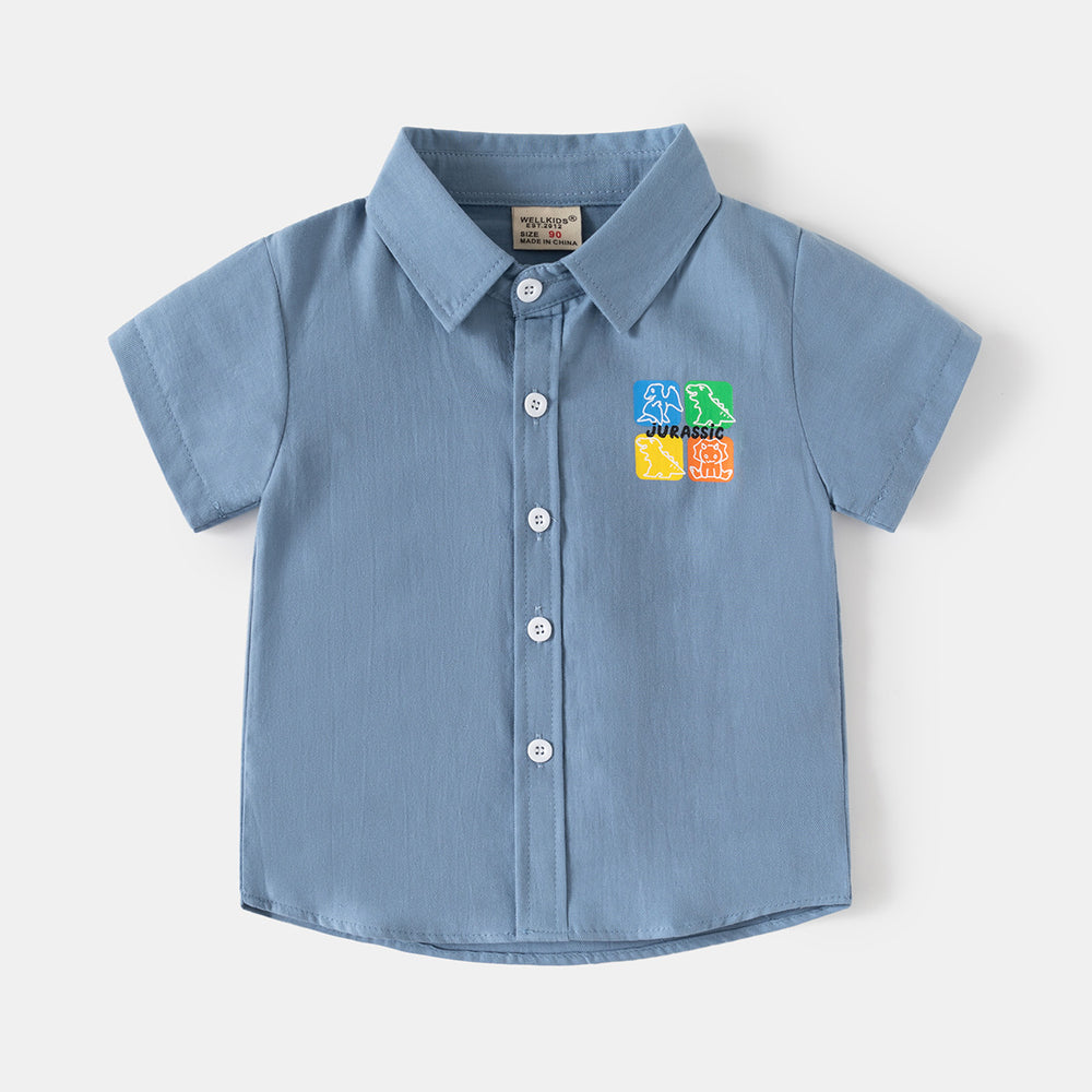 Boys' Summer Thin Cotton Short Sleeve Shirt - Korean Style Cartoon Print