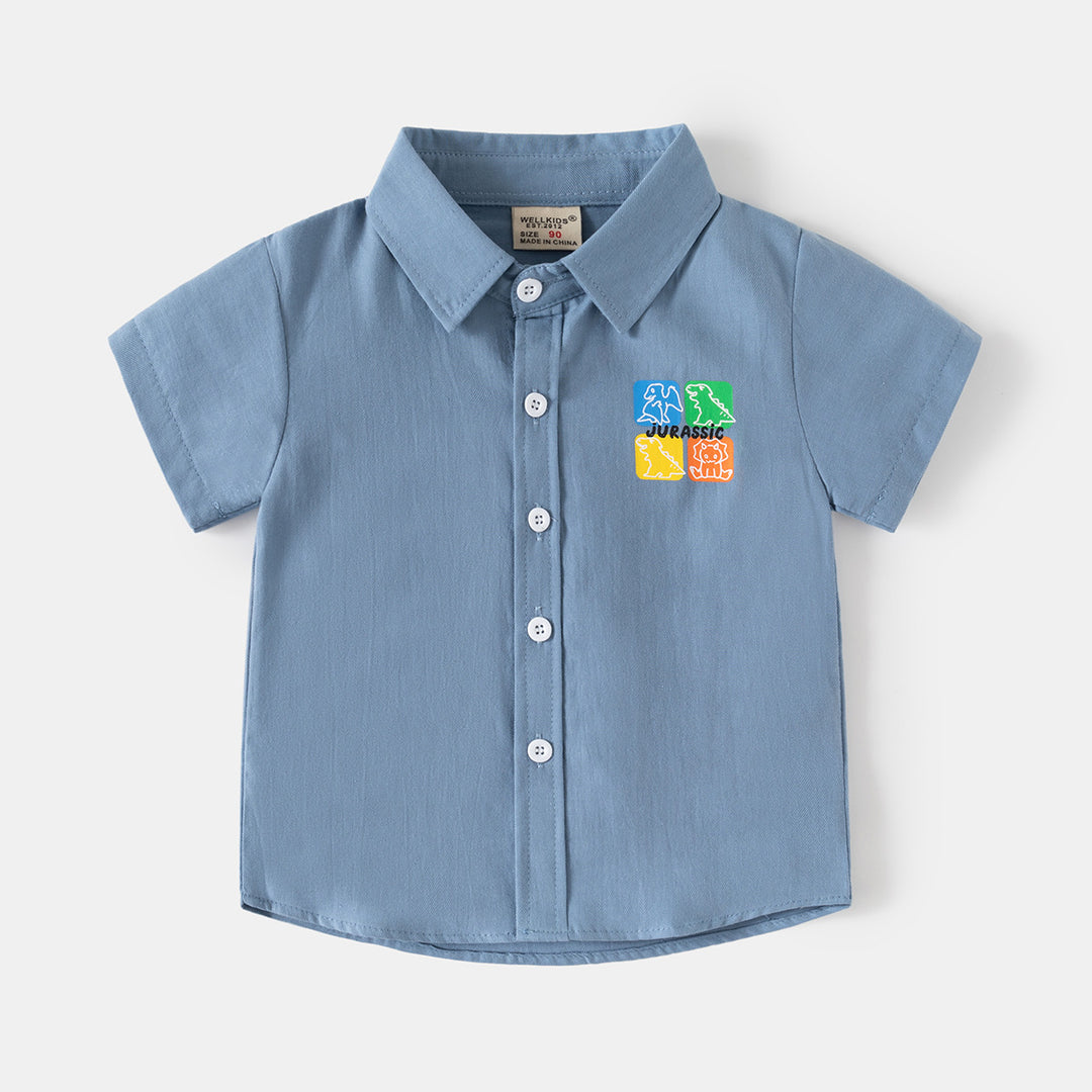 Boys' Summer Thin Cotton Short Sleeve Shirt - Korean Style Cartoon Print