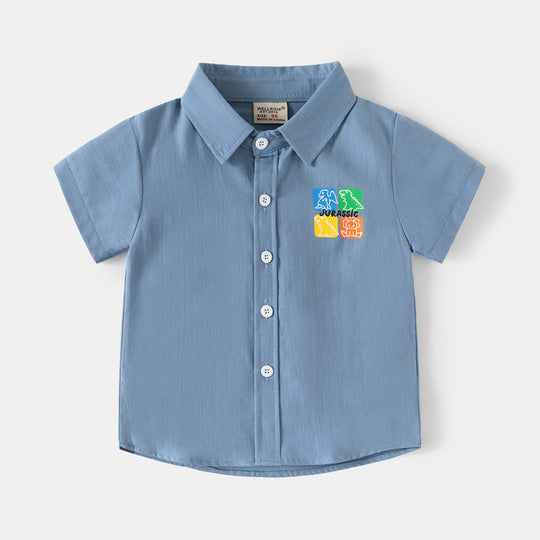 Boys' Summer Thin Cotton Short Sleeve Shirt - Korean Style Cartoon Print