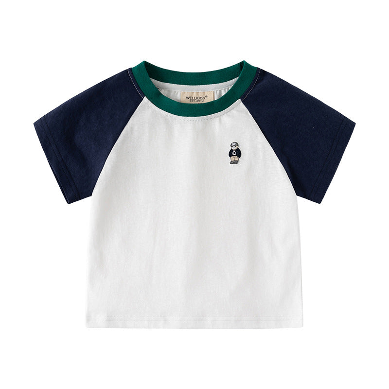 Boys' Vibrant Color-Block Short Sleeve T-Shirt – Soft Cotton Summer Comfort