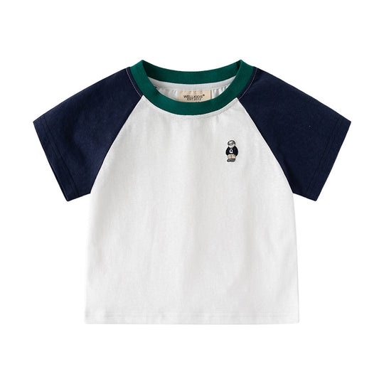 Boys' Vibrant Color-Block Short Sleeve T-Shirt – Soft Cotton Summer Comfort