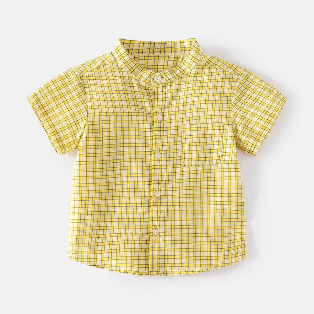 Boys' Soft Comfortable Plaid Short Sleeve Summer Vacation Shirt