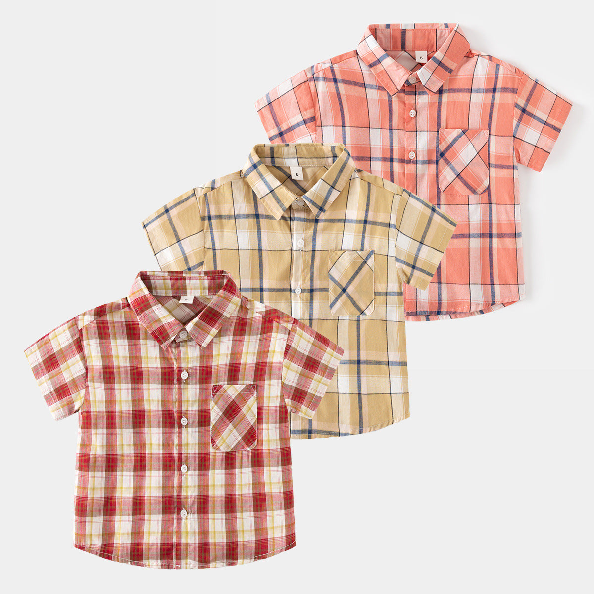 Boys' Cotton Short Sleeve Plaid Shirt - Loose Fit Casual Summer Top