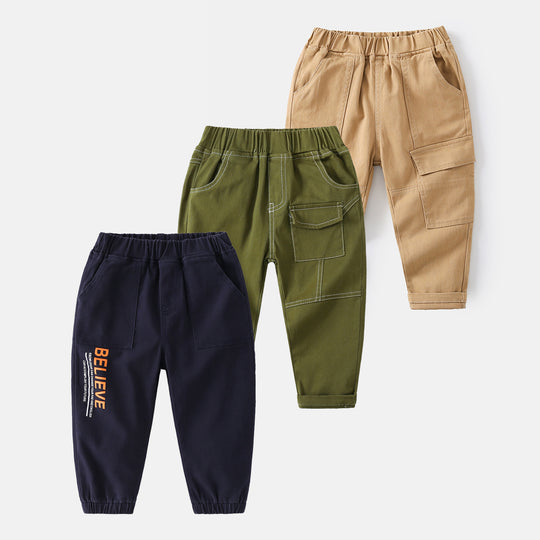 Wellkids Boys' Trendy Korean Style Casual Cotton Elastic Waist Pants