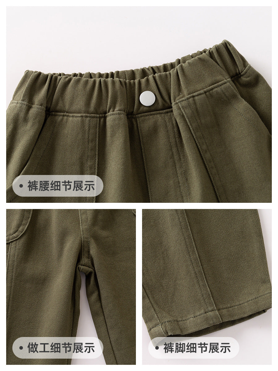Boys' Trendy Korean Stylish Casual Trousers with Comfy Patch Pockets