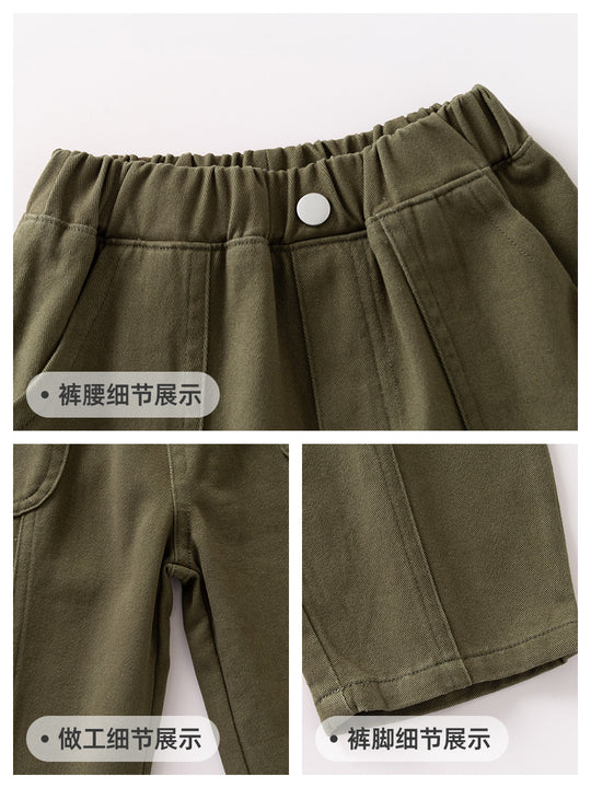 Boys' Trendy Korean Stylish Casual Trousers with Comfy Patch Pockets