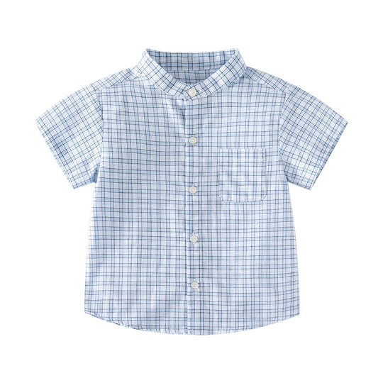Boys' Soft Comfortable Plaid Short Sleeve Summer Vacation Shirt