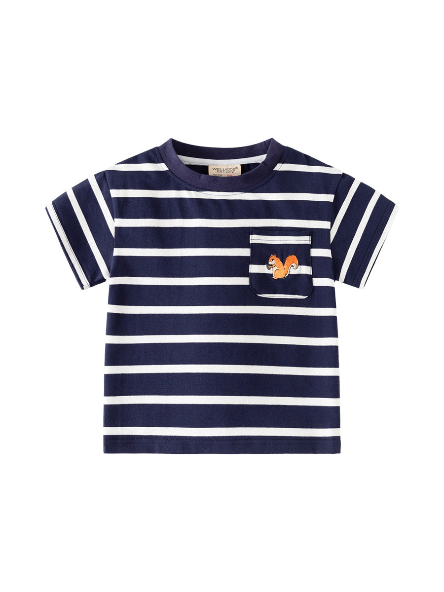 Boys' Korean Style Striped Cotton Short Sleeve T-Shirt - Summer Kids' Casual Top