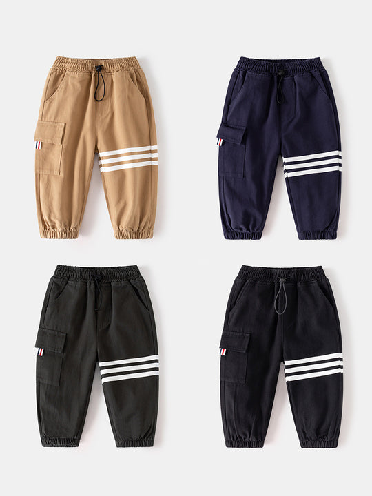 Boys' Korean Style Autumn Cargo Pants - Comfortable Cotton Kids Trousers