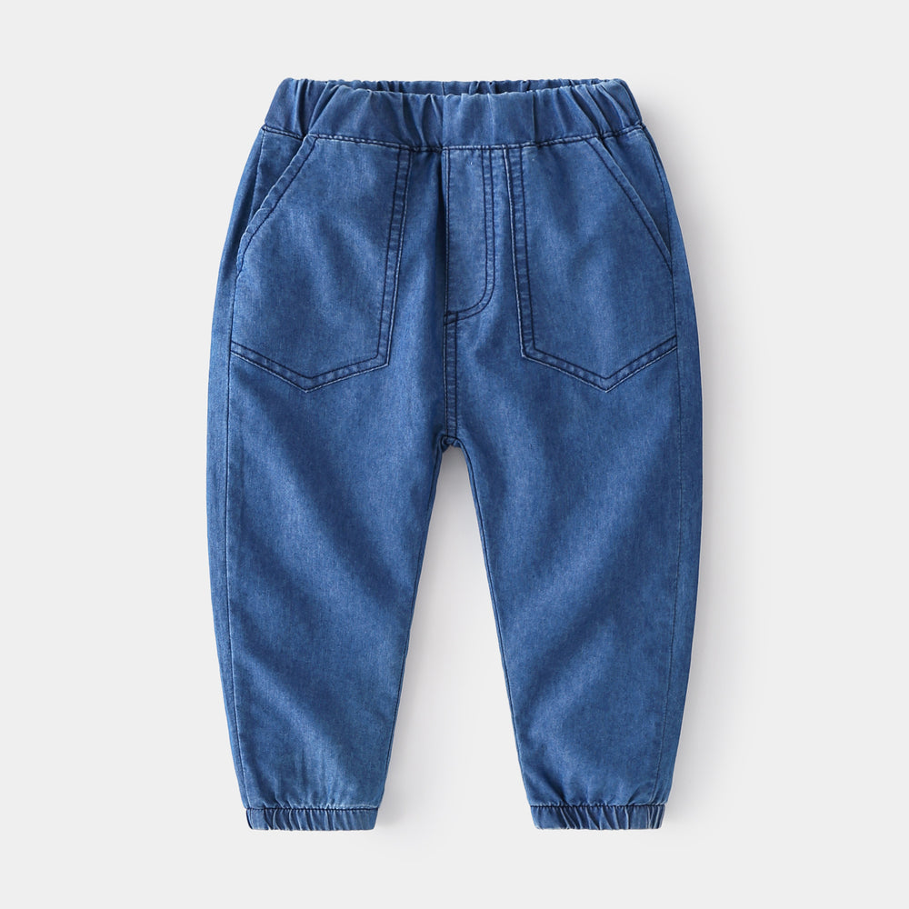 Boys' Soft Denim Casual Trousers with Elastic Waistband for Summer Play