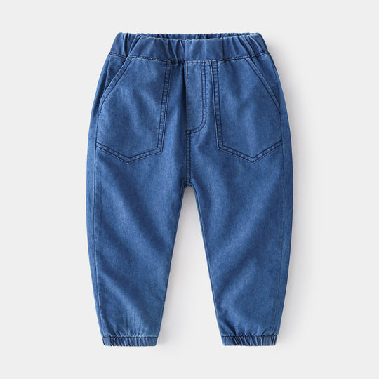 Boys' Soft Denim Casual Trousers with Elastic Waistband for Summer Play