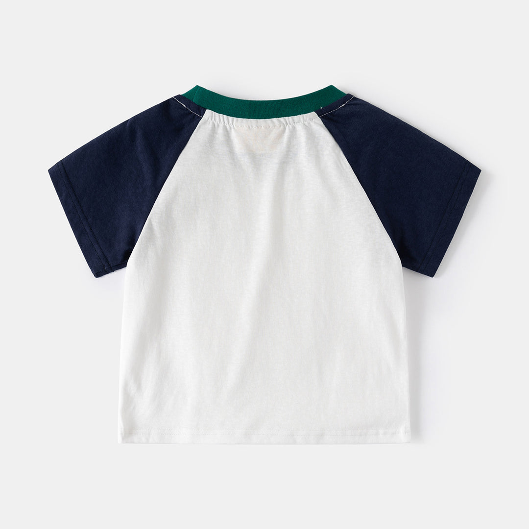 Boys' Vibrant Color-Block Short Sleeve T-Shirt – Soft Cotton Summer Comfort