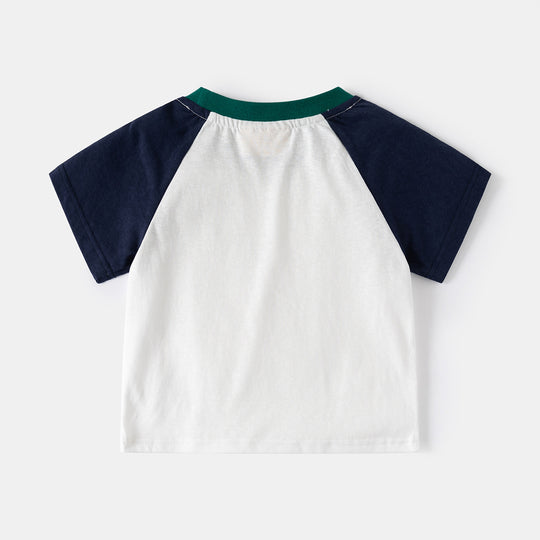 Boys' Vibrant Color-Block Short Sleeve T-Shirt – Soft Cotton Summer Comfort