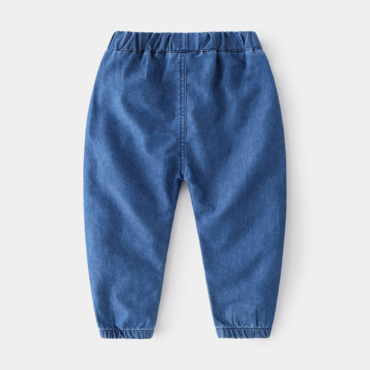 Boys' Soft Denim Casual Trousers with Elastic Waistband for Summer Play