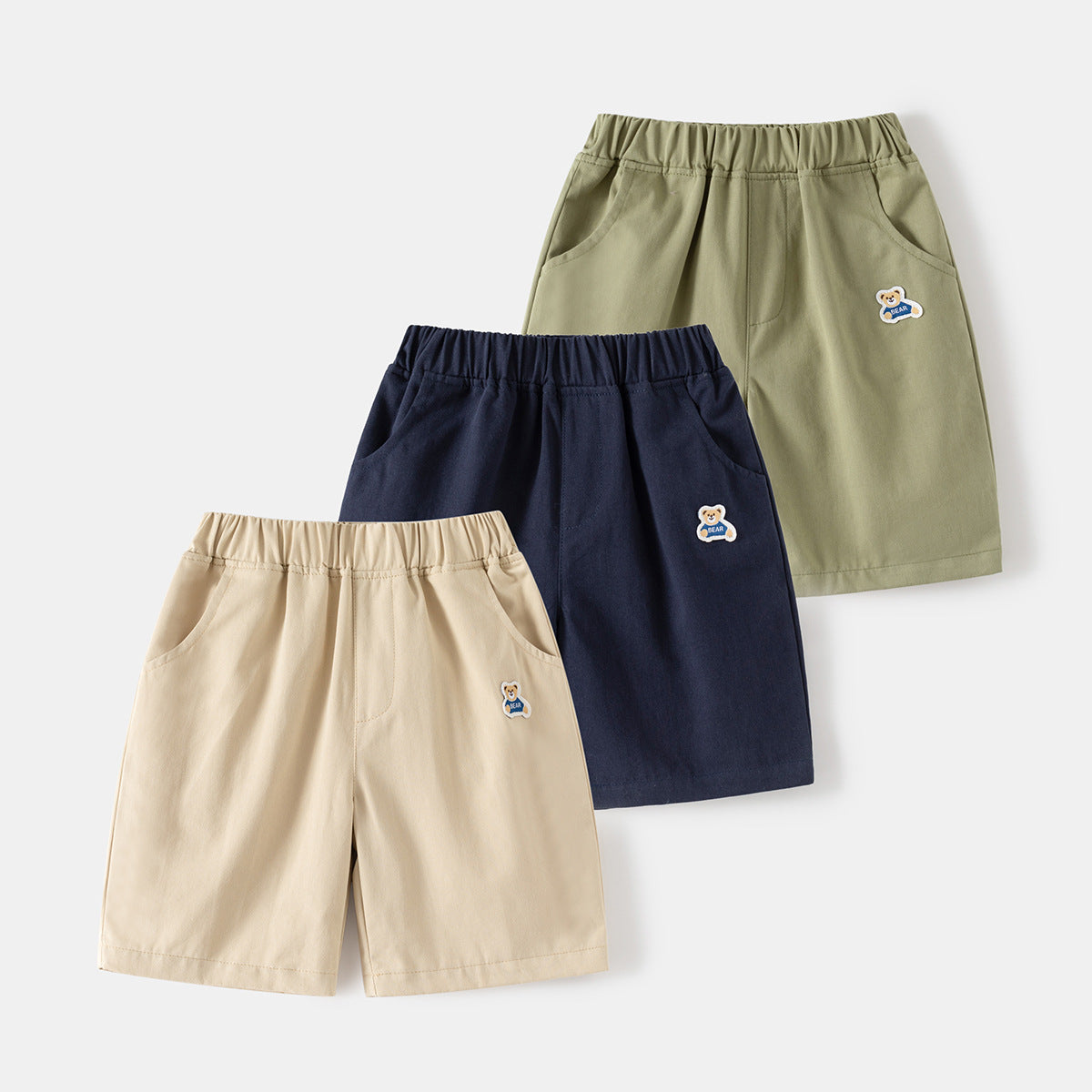 Boys' Soft Cotton Casual Mid-Rise Elastic Waistband Shorts Summer Play