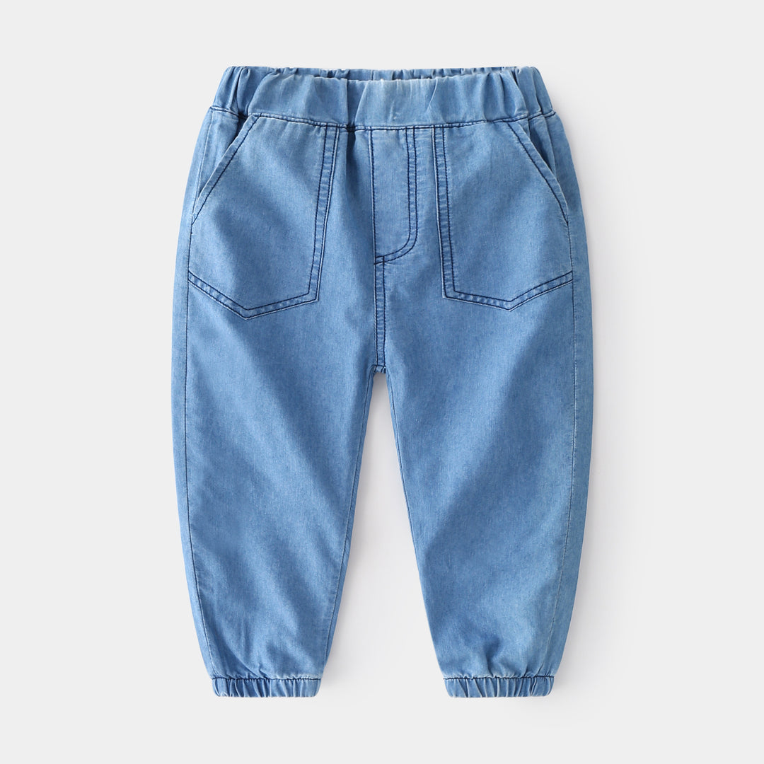 Boys' Soft Denim Casual Trousers with Elastic Waistband for Summer Play