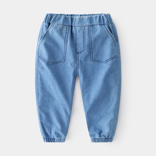 Boys' Soft Denim Casual Trousers with Elastic Waistband for Summer Play