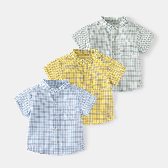 Boys' Soft Comfortable Plaid Short Sleeve Summer Vacation Shirt