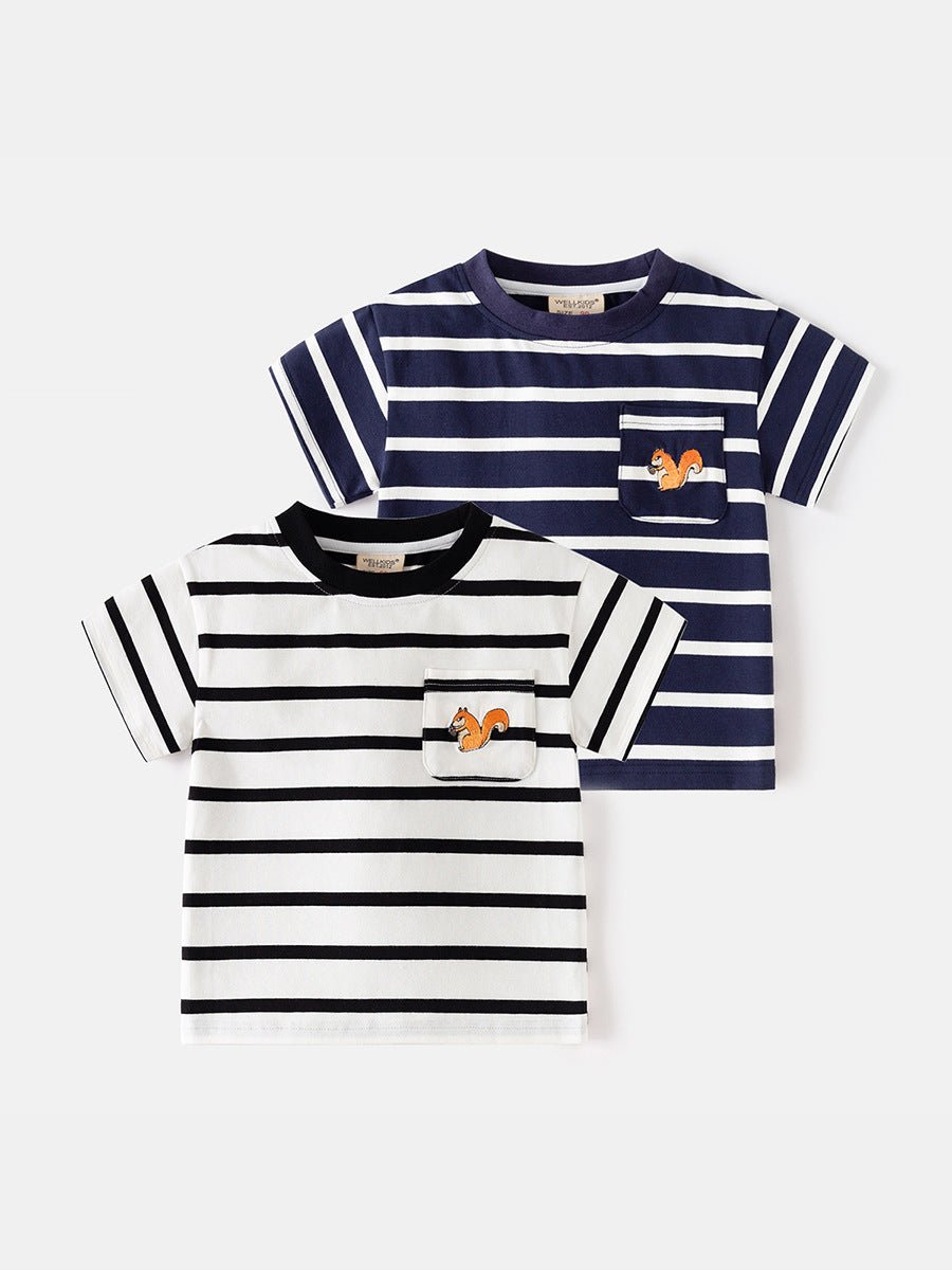 Boys' Korean Style Striped Cotton Short Sleeve T-Shirt - Summer Kids' Casual Top