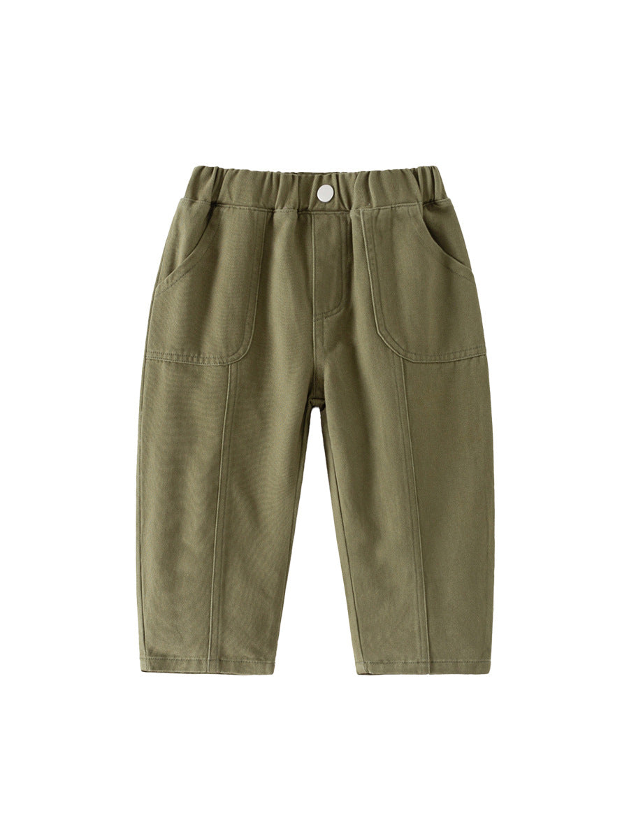 Boys' Trendy Korean Stylish Casual Trousers with Comfy Patch Pockets