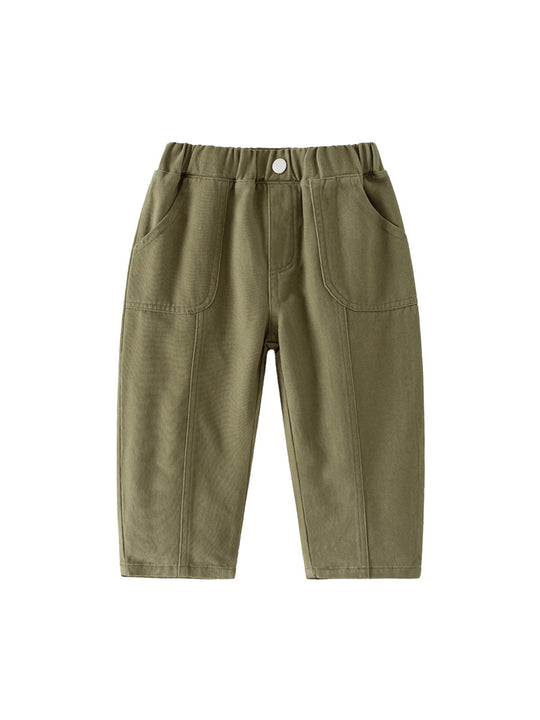Boys' Trendy Korean Stylish Casual Trousers with Comfy Patch Pockets