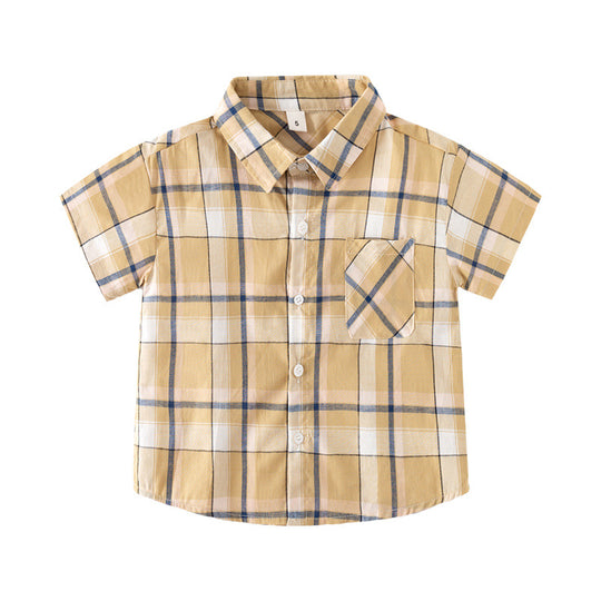 Boys' Cotton Short Sleeve Plaid Shirt - Loose Fit Casual Summer Top