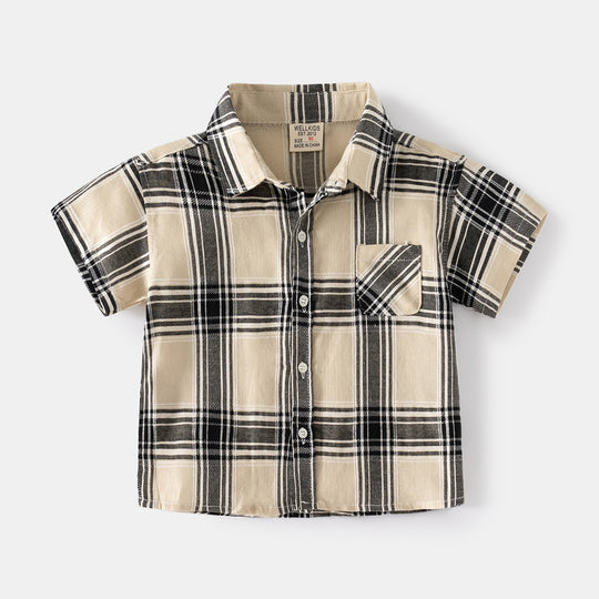 Boys' Plaid Short-Sleeve Breathable Summer Shirt - Casual Button-Up Top
