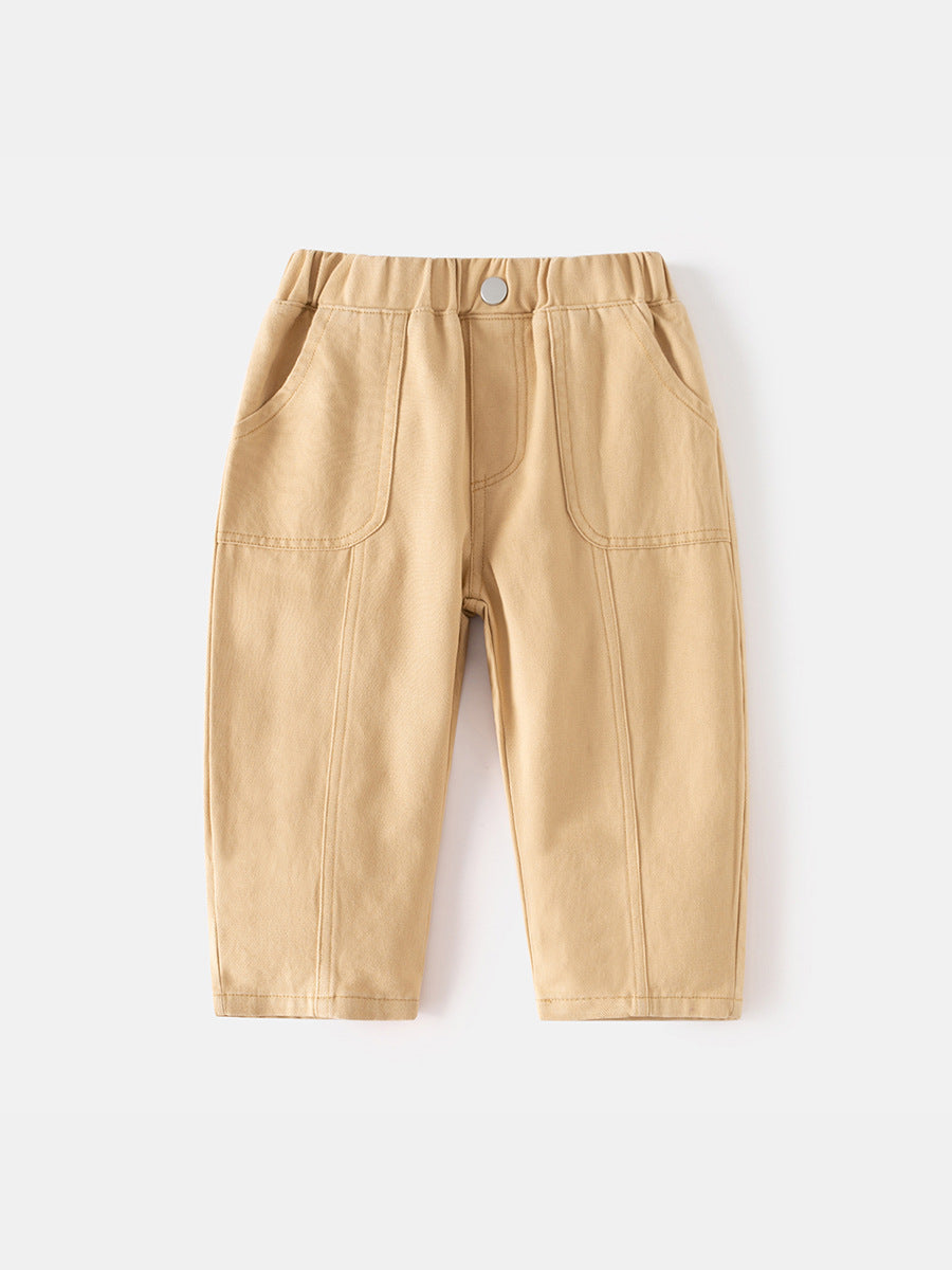 Boys' Trendy Korean Stylish Casual Trousers with Comfy Patch Pockets