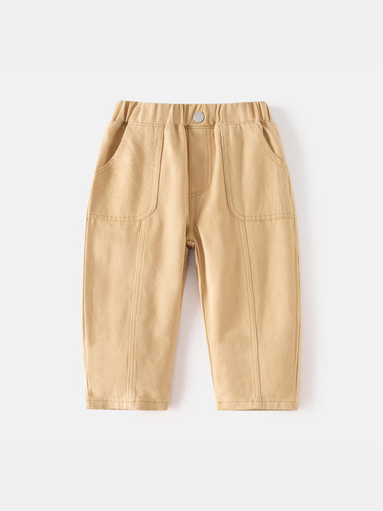Boys' Trendy Korean Stylish Casual Trousers with Comfy Patch Pockets