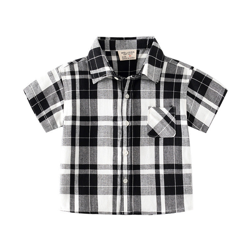 Boys' Plaid Short-Sleeve Breathable Summer Shirt - Casual Button-Up Top