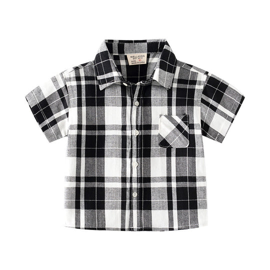 Boys' Plaid Short-Sleeve Breathable Summer Shirt - Casual Button-Up Top