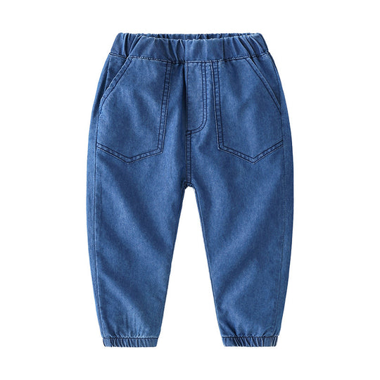 Boys' Soft Denim Casual Trousers with Elastic Waistband for Summer Play