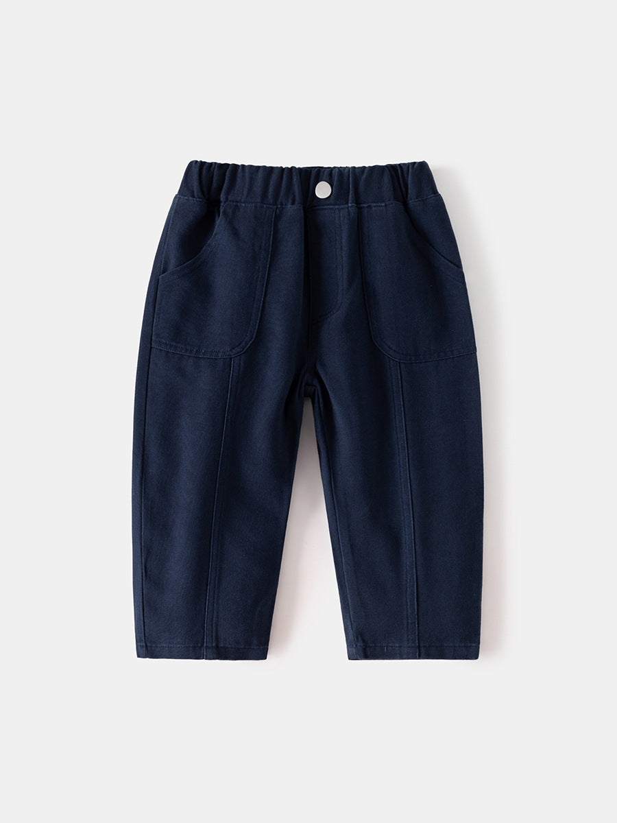 Boys' Trendy Korean Stylish Casual Trousers with Comfy Patch Pockets