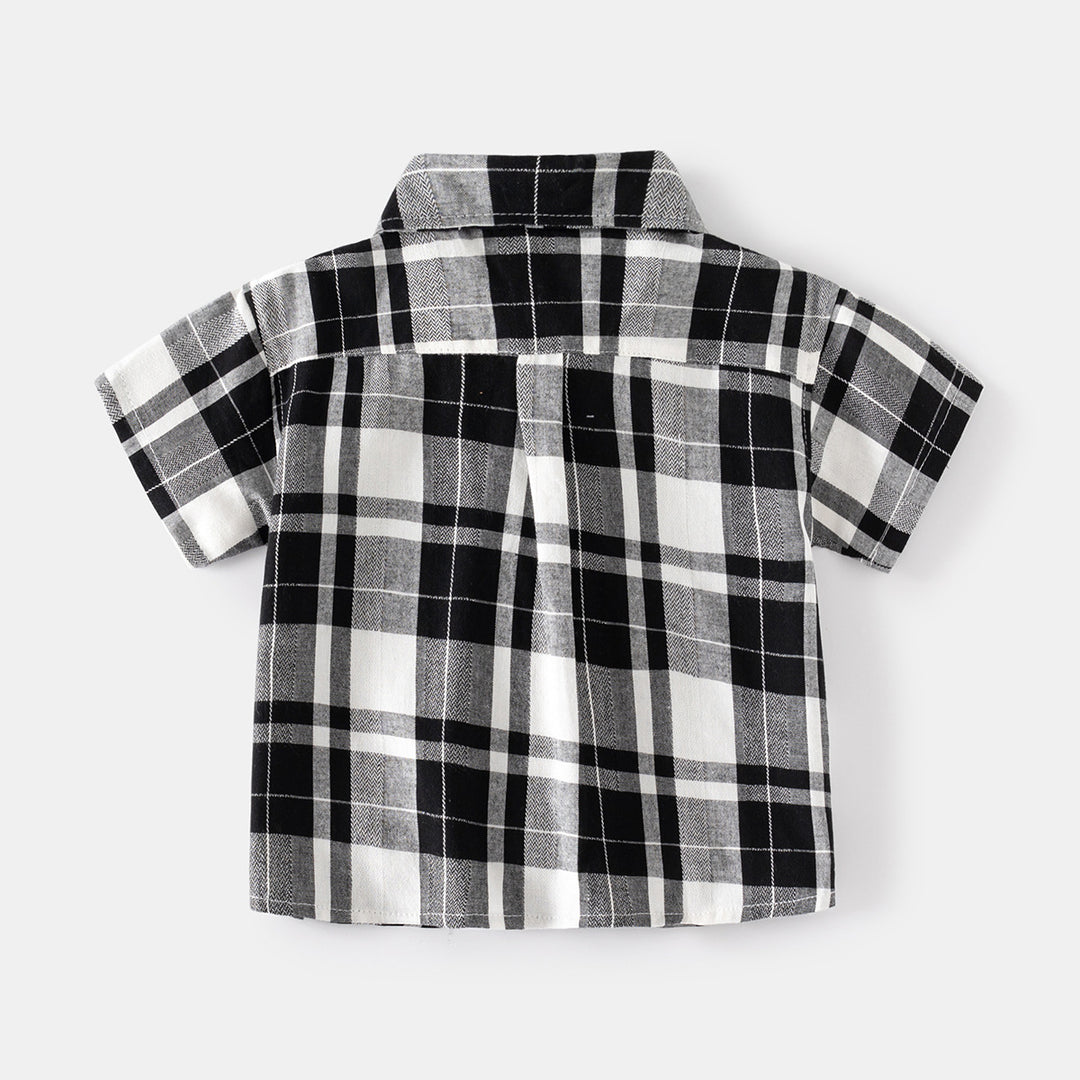 Boys' Plaid Short-Sleeve Breathable Summer Shirt - Casual Button-Up Top