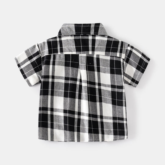 Boys' Plaid Short-Sleeve Breathable Summer Shirt - Casual Button-Up Top