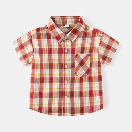 Boys' Cotton Short Sleeve Plaid Shirt - Loose Fit Casual Summer Top